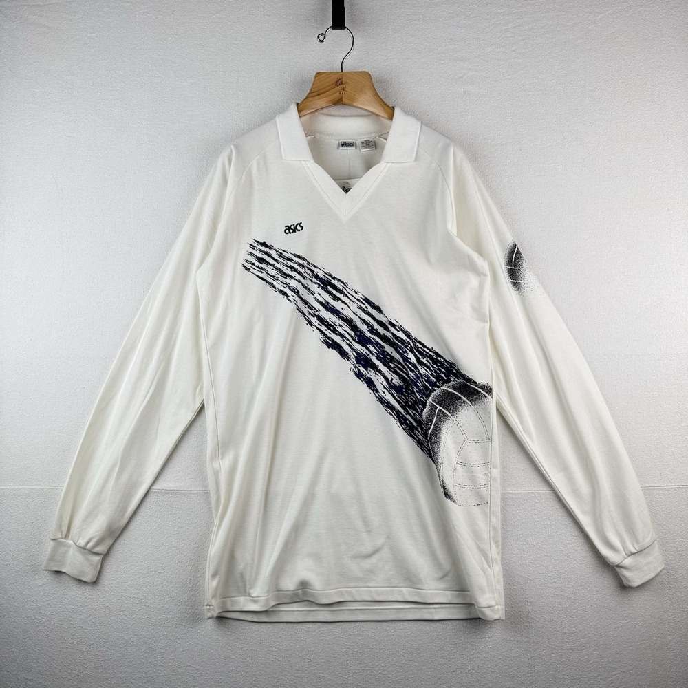 90's Vintage ASICS Mens 2XL Volleyball Long Sleeve Collar V-Neck New‎ Deadstock